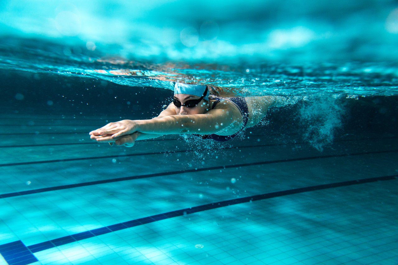 a woman swimming 